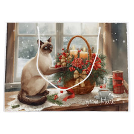Sacola Para Presentes Grande Siamese Cat arranging Flowers Winter Christmas