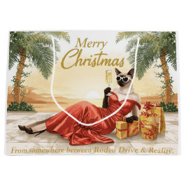 Sacola Para Presentes Grande Siamese Cat Glam Christmas Sipping Champagne