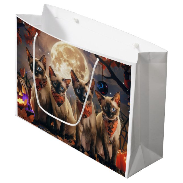 Sacola Para Presentes Grande Siamese Cat Halloween Spooky (Frente inclinada)