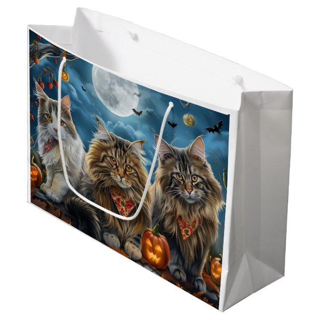 Sacola Para Presentes Grande Siberian Cat Halloween Spooky (Frente inclinada)
