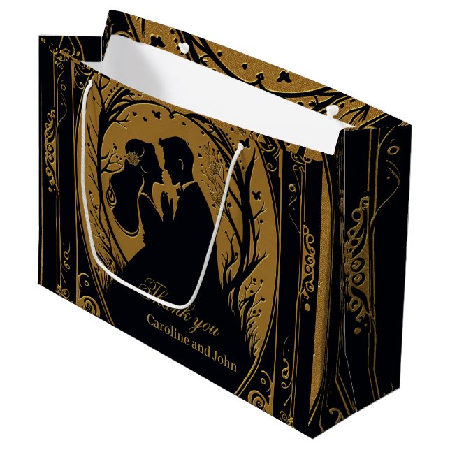 Sacola Para Presentes Grande Silhueta elegante de noiva e noiva (Frente inclinada)