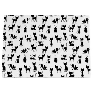 Sacola Para Presentes Grande Silhuette de Gato Preto e Branco