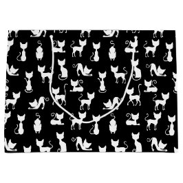 Sacola Para Presentes Grande Silhuette de Gato Preto e Branco