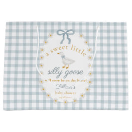 Sacola Para Presentes Grande Silly Goose Blue Gingham Cottagecore Baby Shower