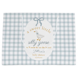 Sacola Para Presentes Grande Silly Goose Blue Gingham Cottagecore Baby Shower