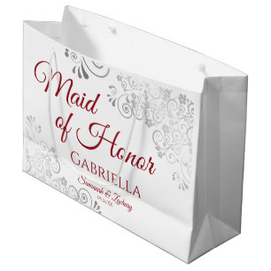 Sacola Para Presentes Grande Silver Lace Red em Casamento de Madrinha de casame