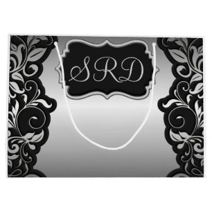 Sacola Para Presentes Grande Silver Satin Flourar preto e cinzas personalizam
