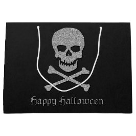 Sacola Para Presentes Grande Silver Skull e Crossbones Halloween