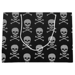 Sacola Para Presentes Grande Silver Skull e Crossbones Halloween