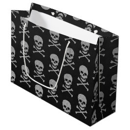 Sacola Para Presentes Grande Silver Skull e Crossbones Halloween