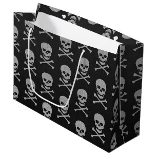 Sacola Para Presentes Grande Silver Skull e Crossbones Halloween