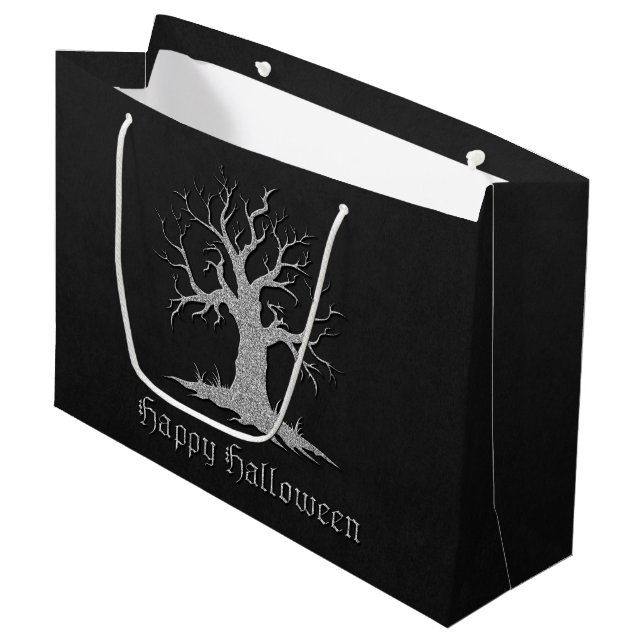 Sacola Para Presentes Grande Silver Spooky Tree Halloween (Frente inclinada)