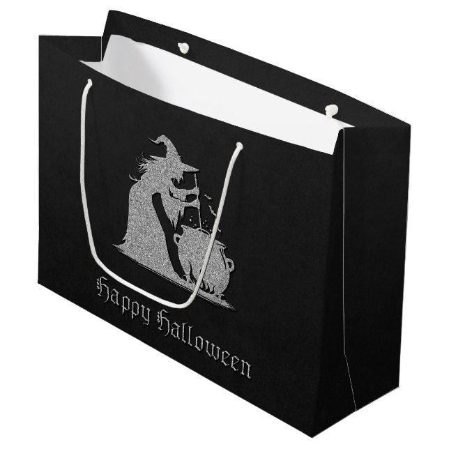 Sacola Para Presentes Grande Silver Witch e Cauldron Halloween (Frente inclinada)