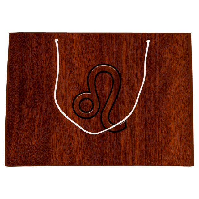 Sacola Para Presentes Grande Símbolo Leo Zodiac no estilo Rich Mahogany (Frente)