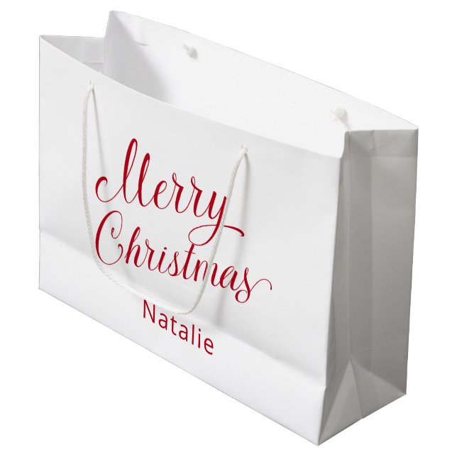 Sacola Para Presentes Grande Simples Elegante - Script Vermelho Moderno Natal (Frente inclinada)