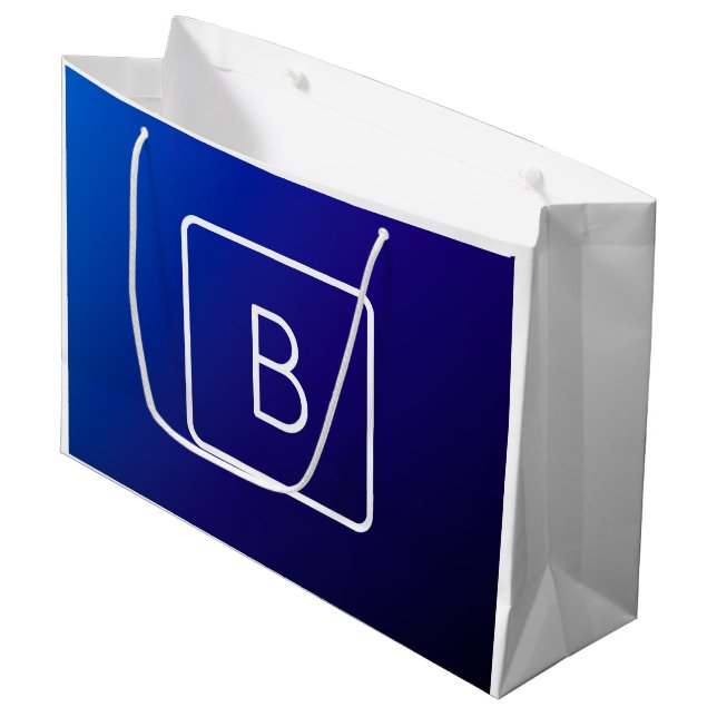 Sacola Para Presentes Grande Simples Gradiente Ombre Azul Escuro Moderno & Mono (Frente inclinada)