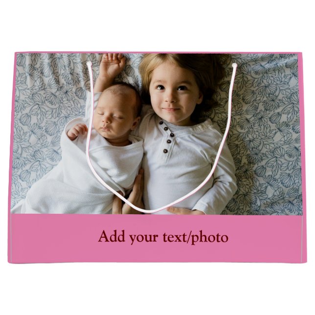 Sacola Para Presentes Grande simples mínimo ADICIONE SUA FOTO TEXTO NATAL (Frente)