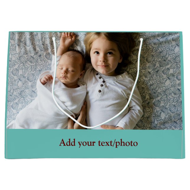 Sacola Para Presentes Grande simples mínimo ADICIONE SUA FOTO TEXTO NATAL (Frente)