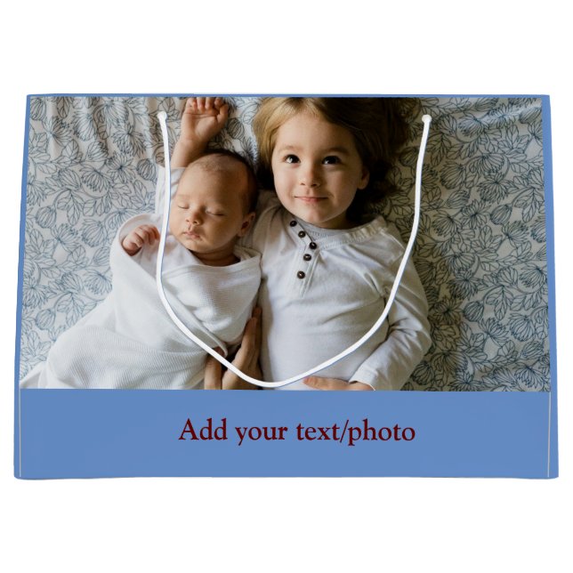 Sacola Para Presentes Grande simples mínimo ADICIONE SUA FOTO TEXTO NATAL (Frente)