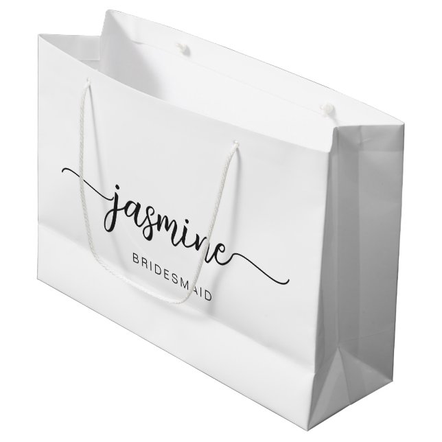 Sacola Para Presentes Grande Simples Monograma Branco Simples - Script Girly (Frente inclinada)