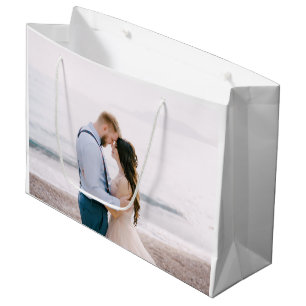 Sacola Para Presentes Grande Simples Script Moderno Heart Wedding Obrigado