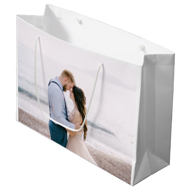 Sacola Para Presentes Grande Simples Script Moderno Heart Wedding Obrigado (Frente inclinada)