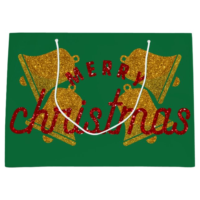 Sacola Para Presentes Grande Sinos de Natal Glitter (Frente)