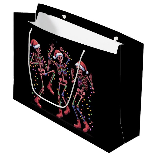 Sacola Para Presentes Grande Skeleton Christmas Dancing Skeleton Lights Feliz (Frente inclinada)