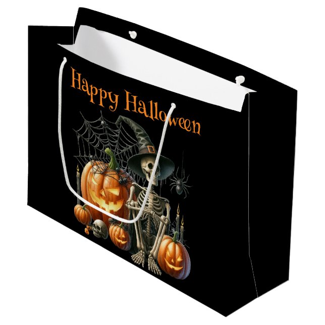 Sacola Para Presentes Grande Skeleton Pumpkins Halloween Gift Bag (Frente inclinada)