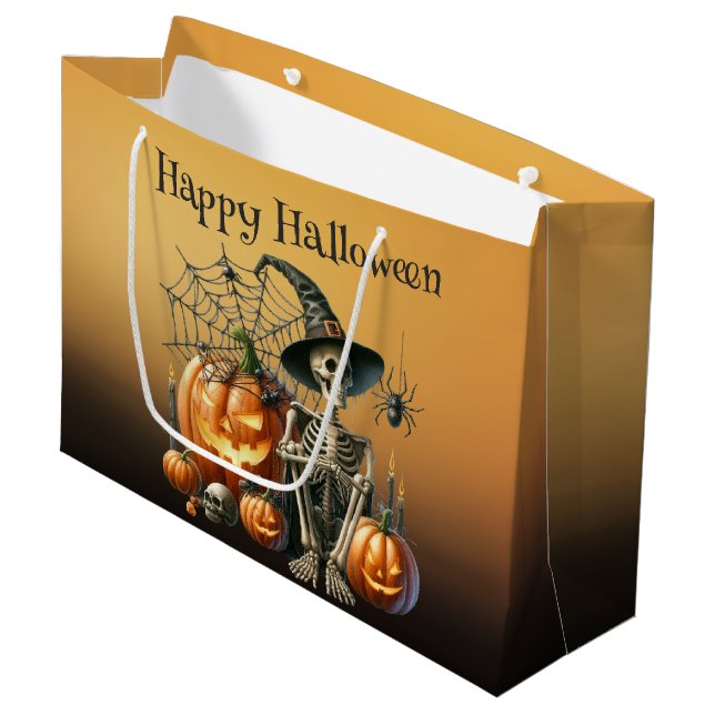 Sacola Para Presentes Grande Skeleton Pumpkins Halloween Gift Bag (Frente inclinada)
