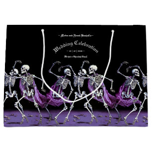 Sacola Para Presentes Grande Skeletons Dançantes Roxos Góticos Casamento Estran
