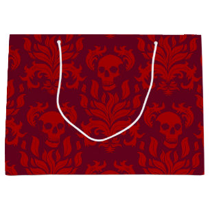 Sacola Para Presentes Grande Skull Flame Damask in moody red on red