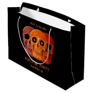 Sacola Para Presentes Grande Skull Funny Orange Gothic Birthday RIP para seus 2
