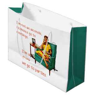 Sacola Para Presentes Grande SlipperyJoe socializando festa de bebida mulher vi