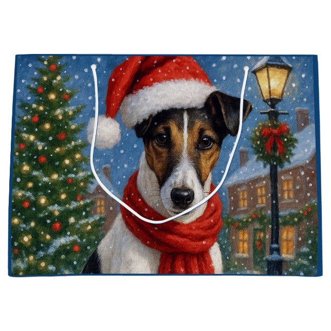 Sacola Para Presentes Grande Smooth Fox Terrier Feriado  (Frente)