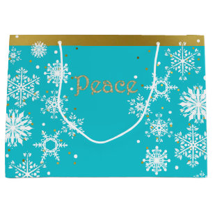 Sacola Para Presentes Grande Snowflakes Peace Holiday Bag