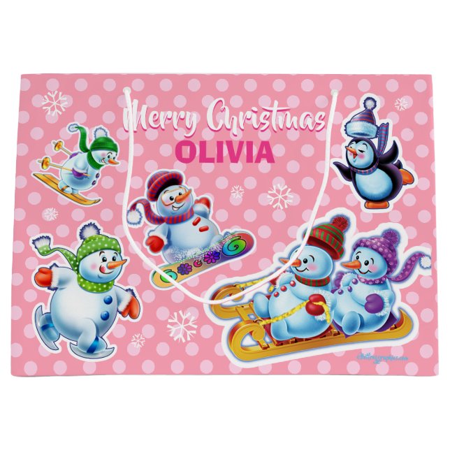 Sacola Para Presentes Grande Snowfolk, um grande saco de presentes brilhante. (Frente)