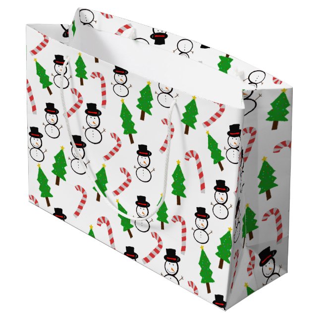 Sacola Para Presentes Grande Snowman Candy Cane Christmas Tree (Verso inclinado)