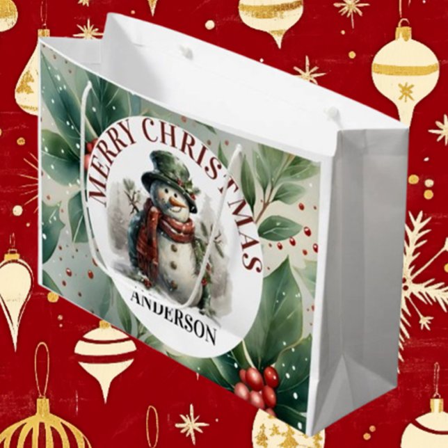 Sacola Para Presentes Grande Snowman Cute Christmas Deseja Plata (Spread joy this holiday season with Brett's Snowman gift bag!)