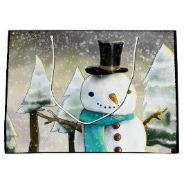 Sacola Para Presentes Grande Snowman Whimsical no Desenho de Natal