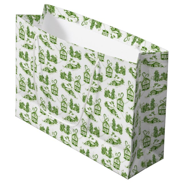 Sacola Para Presentes Grande Snowy Christmas Toile | Saco verde para presentes  (Frente inclinada)