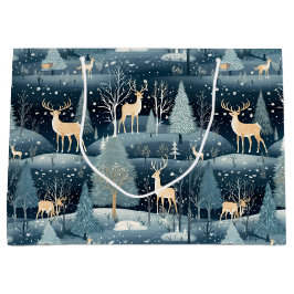 Sacola Para Presentes Grande Snowy Night Deer Field