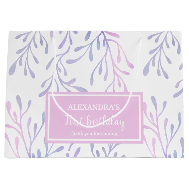 Sacola Para Presentes Grande Sob o mar, primeiro aniversario de algas roxas e r (Frente)