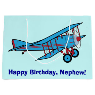 Sacola Para Presentes Grande Sobrinho do feliz aniversario com avião