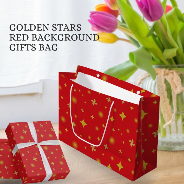 Sacola Para Presentes Grande Soft Glow Golden Stars & Floral Petals Pattern (Criador carregado)