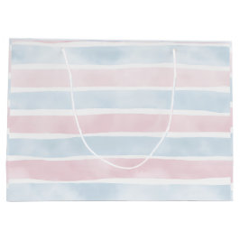 Sacola Para Presentes Grande Soft Pastel Blue and Pink Watercolor Stripes 