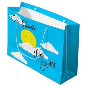 Sacola Para Presentes Grande Sol sorridente com nuvens Puffy: