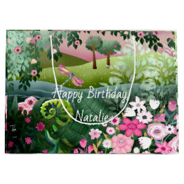 Sacola Para Presentes Grande Sombra rosa com Dragonfly pintada