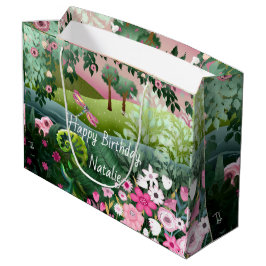 Sacola Para Presentes Grande Sombra rosa com Dragonfly pintada