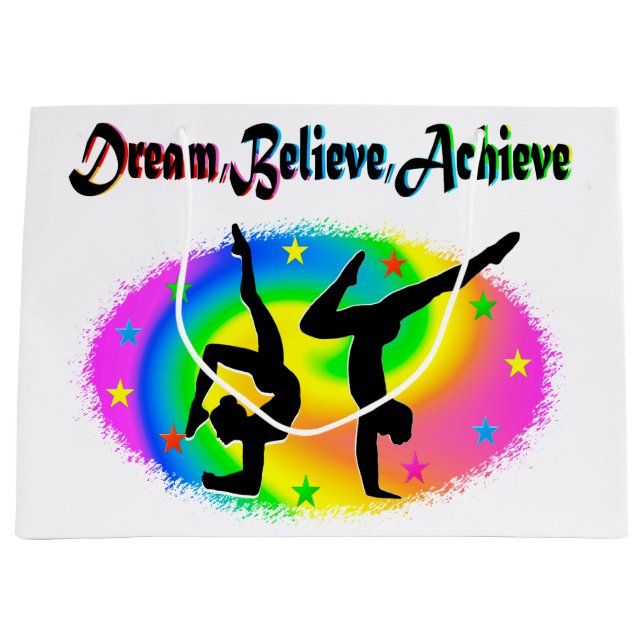 SACOLA PARA PRESENTES GRANDE SONHOS GIMNÁTICOS SE TORNAM VERDADEIROS (Frente)